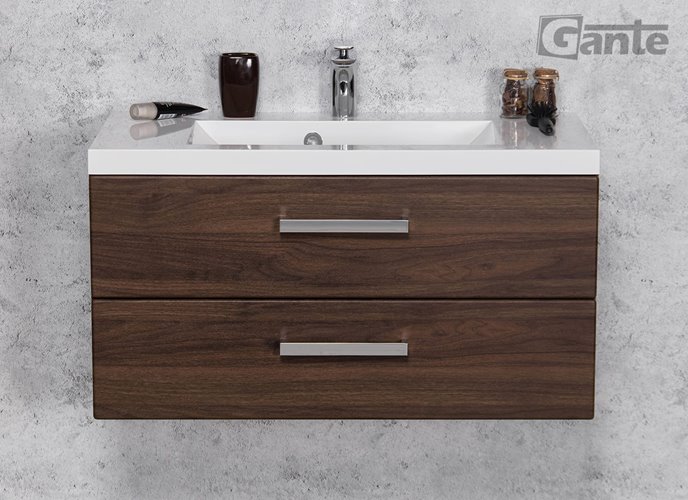 Szafka łazienkowa wisząca z umywalką 80 cm 39/2 Fokus kolor orzech