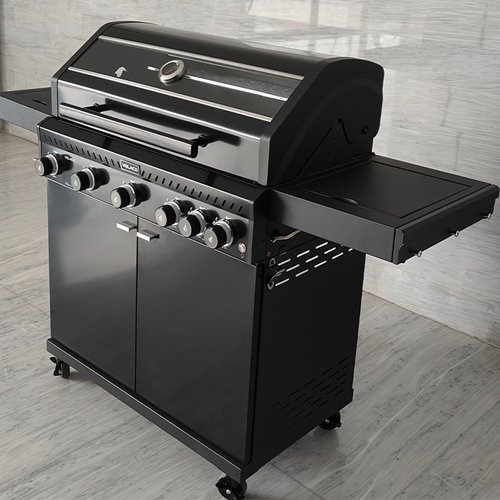 Grill gazowy ZEUS-D kolor czarny ruszt żeliwny moc 17,5 kW + pokrowiec + palnik boczny + LED