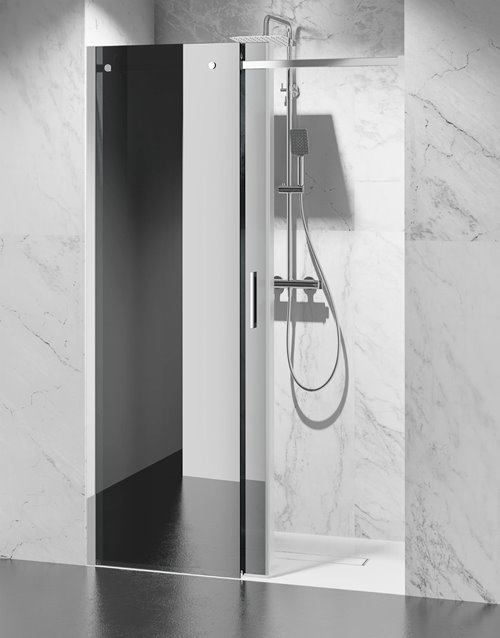 Drzwi prysznicowe rozsuwane prawe/lewe do wnęki 161-167 cm szkło 8mm grafitowe profile chrom Swiss Liniger