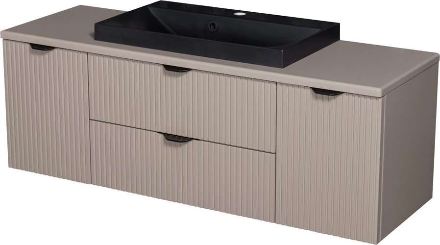 Szafka łazienkowa z lamelami wisząca z czarną nablatową umywalką 120 cm 39/2 Victa Lamello kolor fume mat