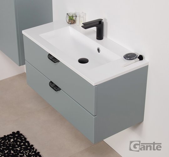 Miętowa szafka łazienkowa wisząca z umywalką czarny uchwyt 80 cm Magnolia