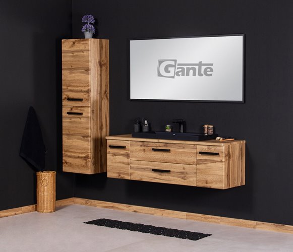 Szafka wisząca z czarną matową umywalką nablatową 140 cm kolor dąb naturalny seria Fokus Loft Gante