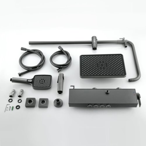 Grafitowy zestaw prysznicowy natynkowy z termostatem F19-GR LCD