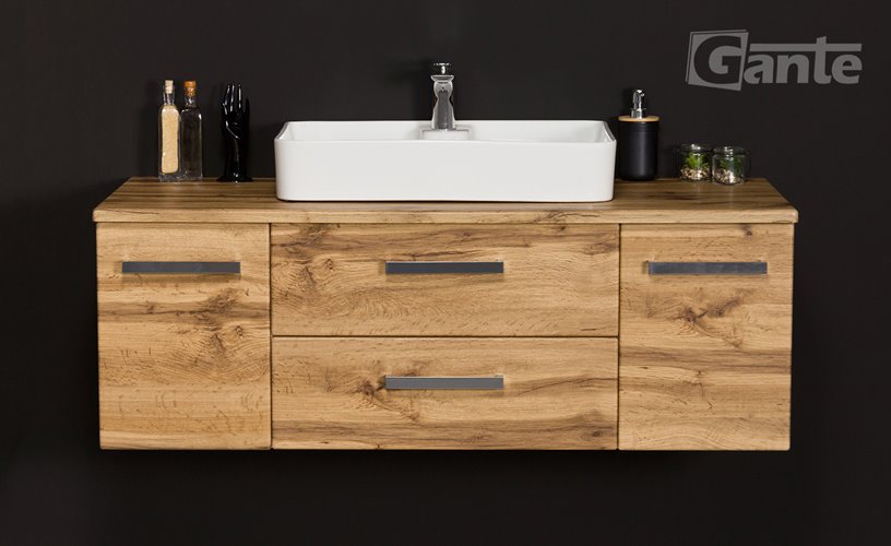 Szafka wisząca z umywalką nablatową kolor dąb naturalny  120 cm seria Fokus NE