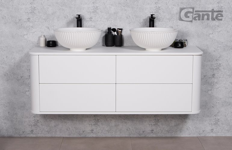 Szafka łazienkowa wisząca LILIA SMOOTH 140 cm biały mat z umywalką Gante