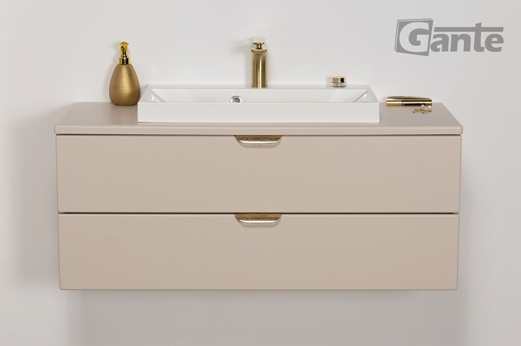 Szafka łazienkowa piaskowa z umywalką nablatową złoty uchwyt 100 cm Magnolia Gante