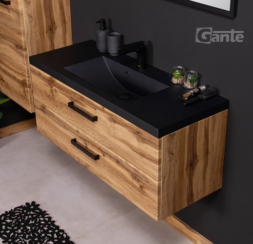 Szafka wisząca z czarną matową umywalką 100 cm kolor dąb naturalny 39/2 seria Fokus Loft Gante
