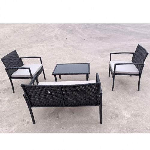 Meble ogrodowe kolor czarny technorattan sofa, stół, krzesła zestaw Pires