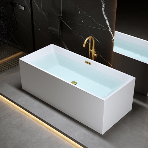 Wanna wolnostojąca prostokątna przelew i korek złoty szczotkowany 170 cm Santa Hydrosan