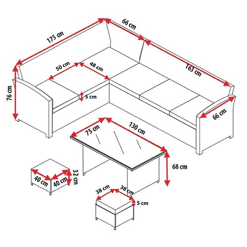 Zestaw mebli ogrodowych z technorattanu narożnik, stół, pufy Toledo brąz zdjęcie 22
