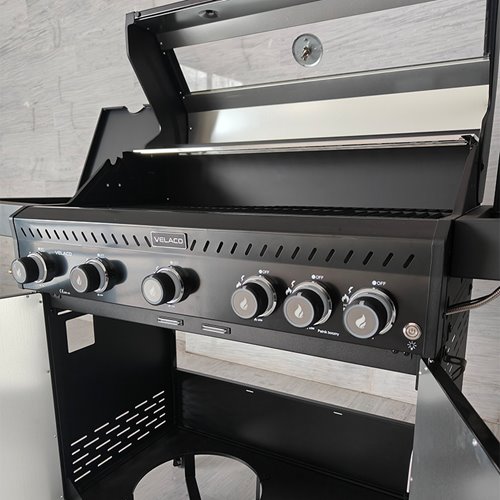 Grill gazowy ZEUS-D kolor czarny ruszt żeliwny moc 17,5 kW + pokrowiec + palnik boczny + LED