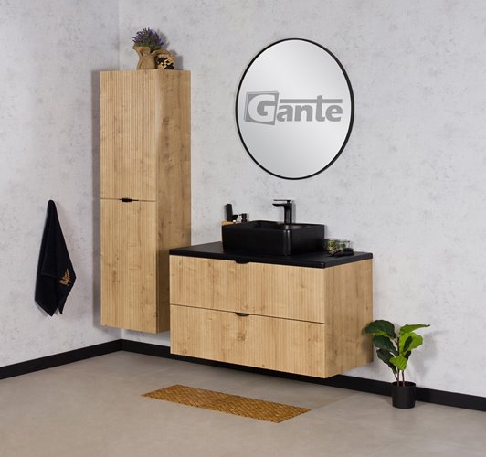 Szafka łazienkowa z czarną umywalką wisząca dąb naturalny 80 cm Brendo Gante