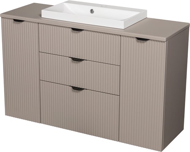 Szafka łazienkowa z lamelami wisząca z nablatową umywalką 120 cm 39/3 Victa Lamello kolor fume mat