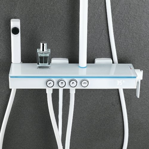 Biały zestaw prysznicowy natynkowy z termostatem F19-WH LCD