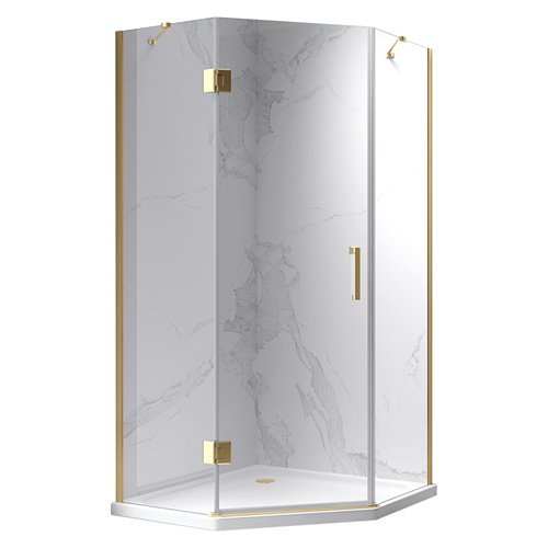 Złota kabina prysznicowa pięciokątna 80x80 drzwi uchylne KZ10A