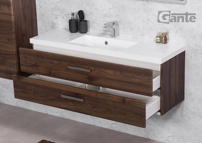 Szafka łazienkowa wisząca z umywalką 120 cm 39/S2 Fokus kolor orzech