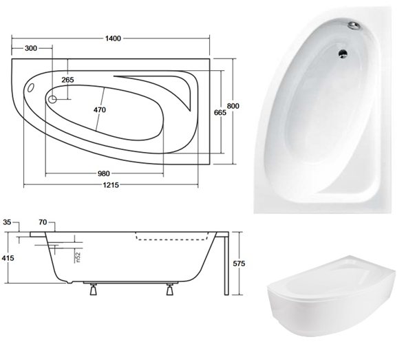Wanna asymetryczna 140 cm Cornea Besco Prawa zdjęcie 5