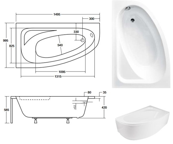 Wanna asymetryczna 150 cm Cornea Besco Lewa zdjęcie 5