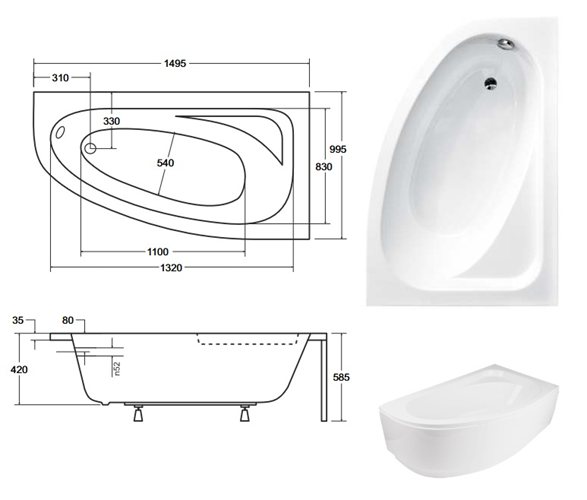 Wanna asymetryczna 150 cm Cornea Besco Prawa zdjęcie 5