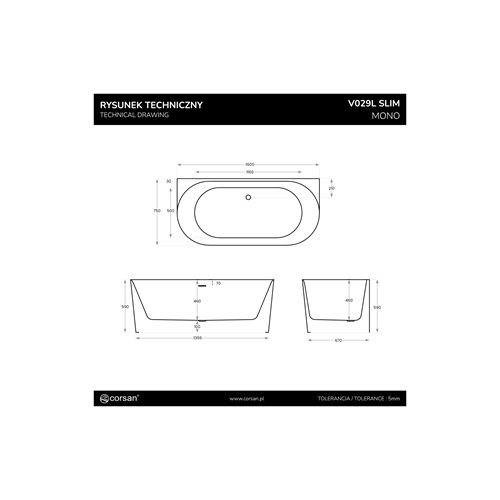 Wanna przyścienna Corsan Mono V029 160 cm zdjęcie 32