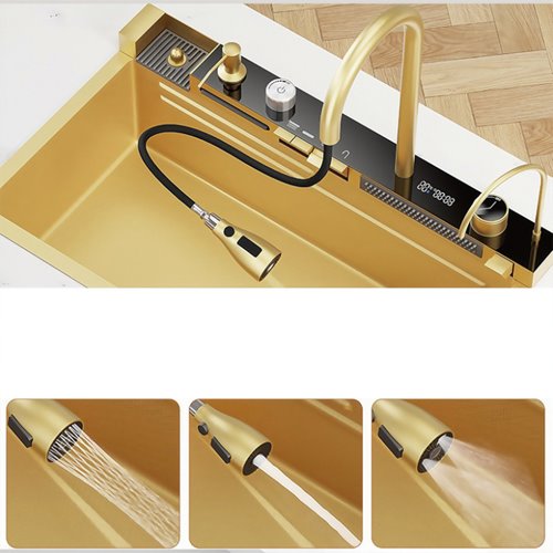 Zlewozmywak kuchenny stalowy jednokomorowy złoty ARGOS 75X46 ASI 304