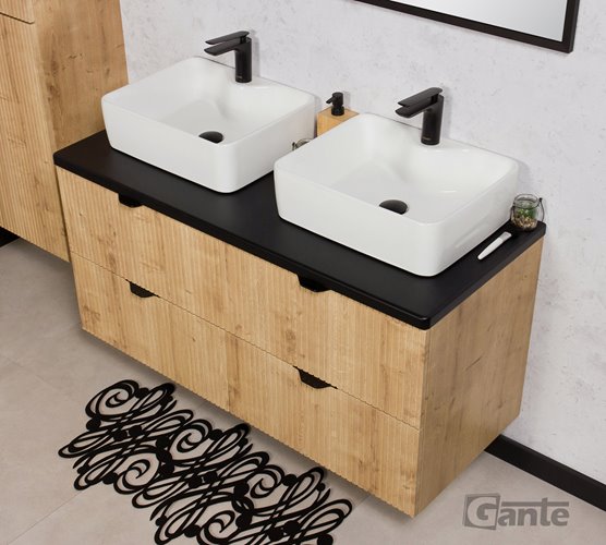 Szafka łazienkowa z dwiema białymi umywalkami wisząca dąb naturalny 120 cm Brendo Gante