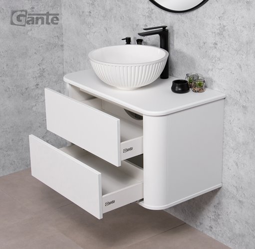 Szafka łazienkowa wisząca LILIA SMOOTH 80 cm biały mat z umywalką Gante