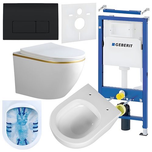 Zestaw podtynkowy stelaż GEBERIT DUOFIX + miska PEAK-WH-GL-RIM-03 + przycisk DELTA 50 czarny połysk