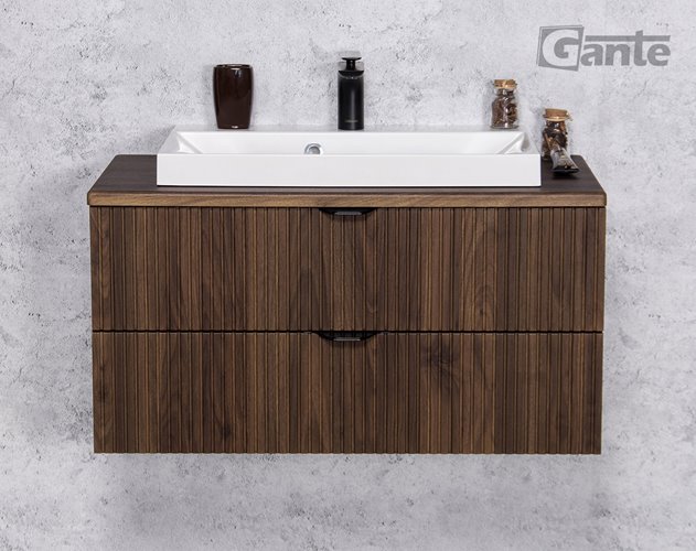 Szafka łazienkowa z lamelami wisząca z umywalką nablatową 80 cm 39/2 Victa Lamello kolor orzech