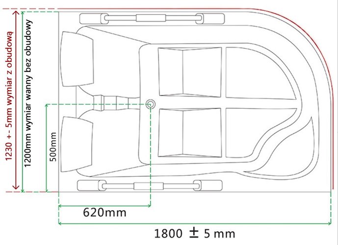 Wanna z hydromasażem asymetryczna Venezia 761 P 180x120