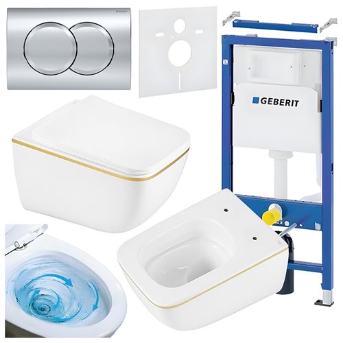 Zestaw podtynkowy stelaż GEBERIT DUOFIX + miska YUZU-WH-GL-TR-03 + przycisk DELTA 01 chrom