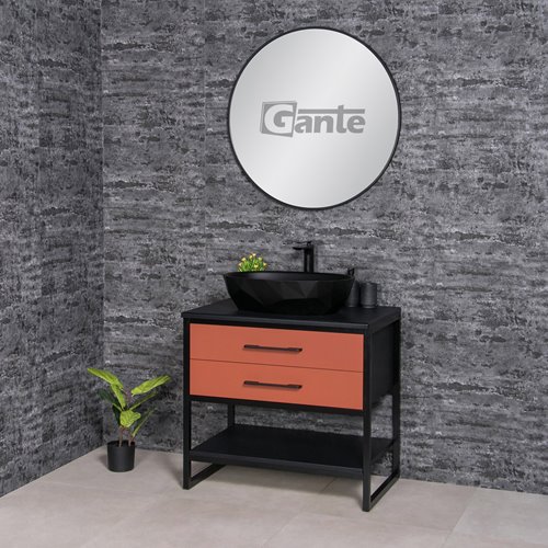 Szafka stojąca z czarną umywalką kolor ceglasty loft 80 cm seria New York