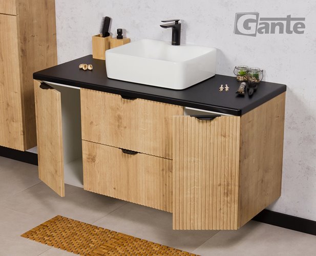 Szafka łazienkowa z białą umywalką wisząca dąb naturalny 120 cm Brendo Gante