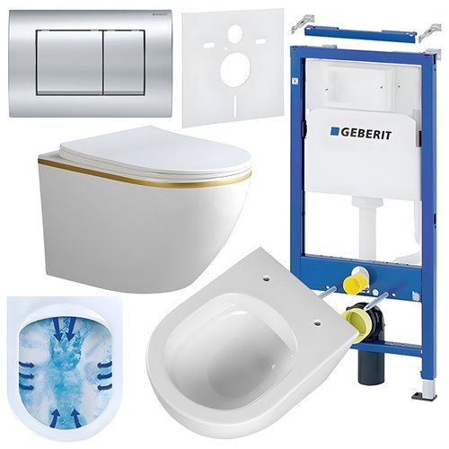 Zestaw podtynkowy stelaż GEBERIT DUOFIX + miska PEAK-WH-GL-RIM-03 + przycisk DELTA 30 chrom