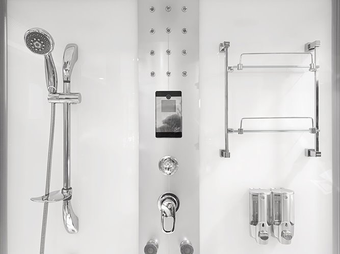 Biała prostokątna kabino wanna z hydromasażem + sauna 145x85 cm MO-09944A-145BS