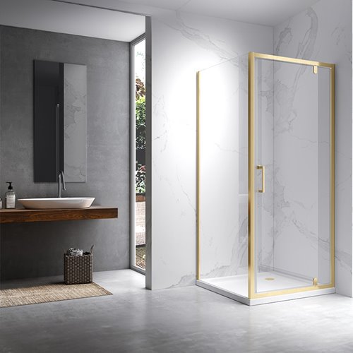 Złota szczotkowana kabina prysznicowa 90x90 kwadratowa drzwi pełne uchylne KZ04C