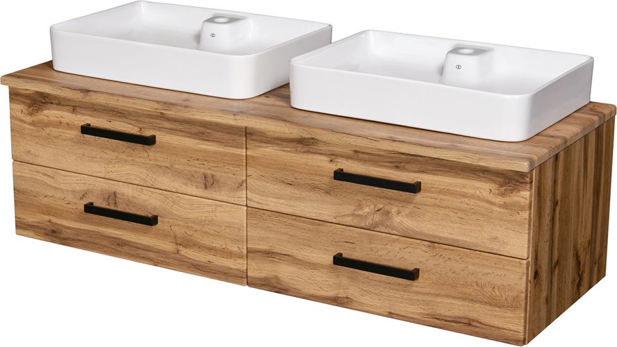 Szafka wisząca z dwiema umywalkami nablatowymi 140 cm 50/4 kolor dąb naturalny seria Fokus Loft Gante
