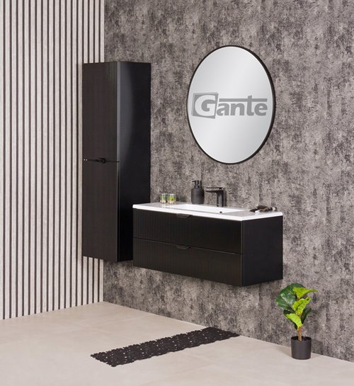 Szafka łazienkowa z umywalką wisząca szklane fronty czarny mat 100 cm Bravia Gante