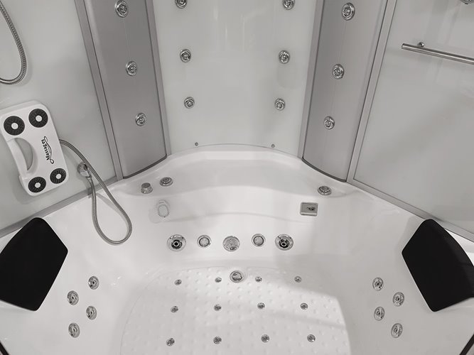 Duża kabino wanna Spa z hydromasażem białe ściany 150x150 cm MO-08150B