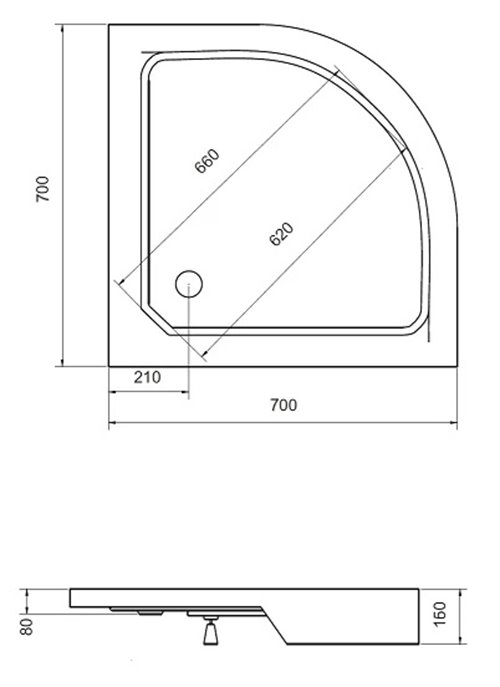 Zestaw kabina półokrągła 70x70 cm brodzik + syfon w zestawie