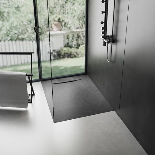 Brodzik kwadratowy czarny struktura kamienia smc 90x90 Bazalt Black Rea