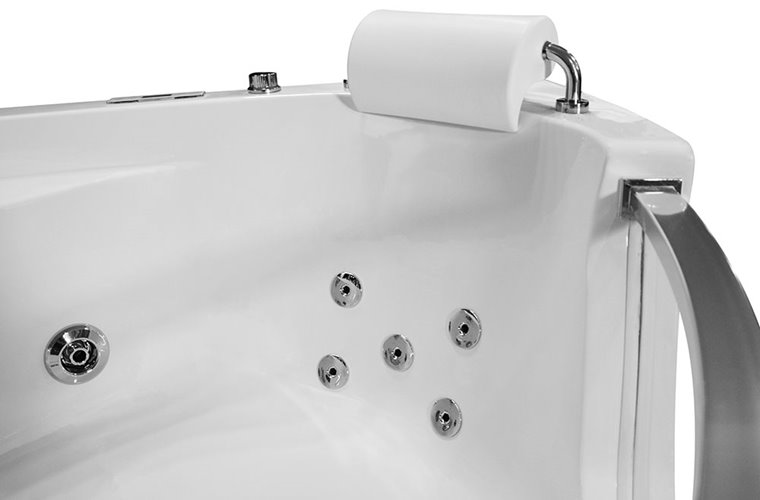 Wanna z hydromasażem narożna 135x135 cm MO-0057 podwójny biały zagłówek