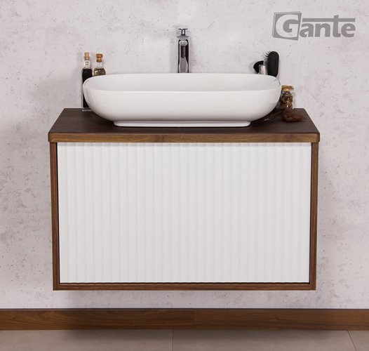 Szafka łazienkowa wisząca z umywalką dąb wenge/biały mat 80 cm Venus Gante