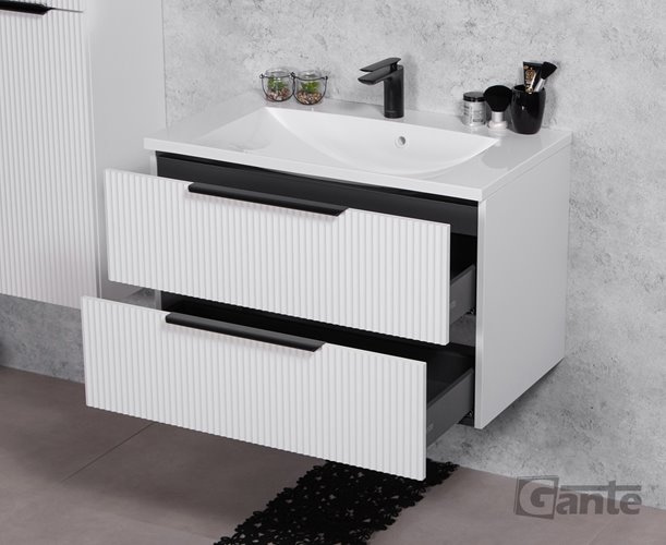 Szafka łazienkowa wisząca frezowana z umywalką 80 cm 46/2 Sydney kolor biały