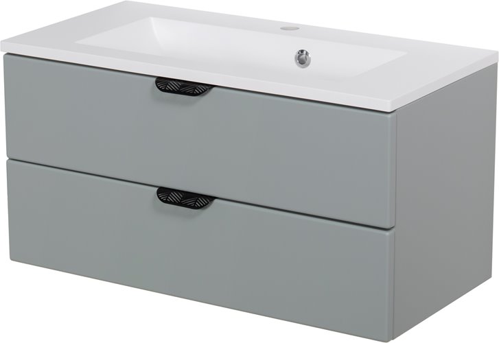 Miętowa szafka łazienkowa wisząca z umywalką czarny uchwyt 80 cm Magnolia