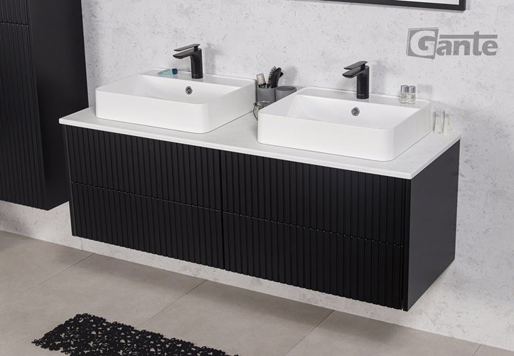 Szafka łazienkowa wisząca frezowana z umywalką 140 cm Mirage kolor czarny mat