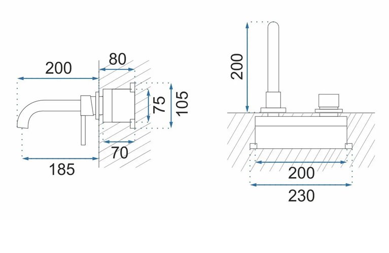 Bateria umywalkowa podtynkowa box Rea Lungo Long miedź szczotkowana