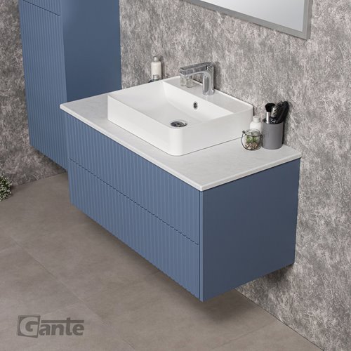 Szafka łazienkowa wisząca frezowana z umywalką 100 cm Mirage kolor niebieski mat