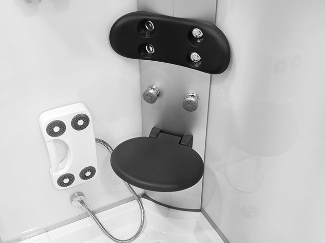 Biała kabina prysznicowa z hydromasażem na niskim brodziku 120x85 prawa MO-09914PB