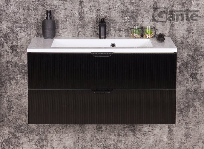 Szafka łazienkowa z umywalką wisząca szklane fronty czarny mat 80 cm Bravia Gante